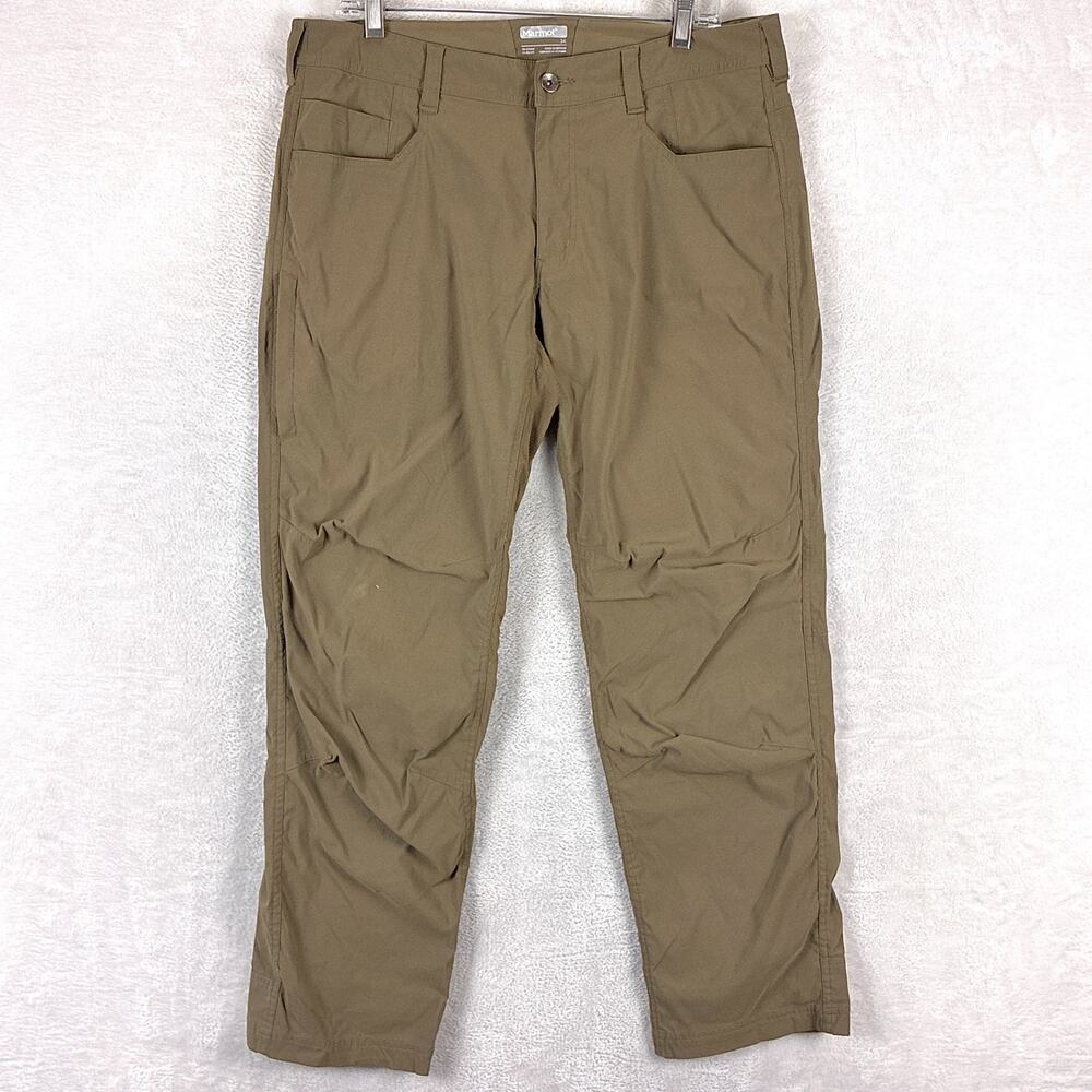 Marmot Pants Mens 34 Brown Verde Nylon Stretch Articulated Knee Hiking Climbing